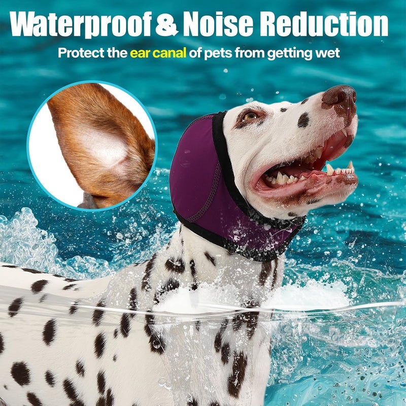 AOOLMOL Dog Ear Muffs Wrap for Hematoma, Bathing, Drying, Swimming & Noise Anxiety Relief- Elastic Waterproof Ear Protection with Calming Hoodie Design for Grooming - Image 3